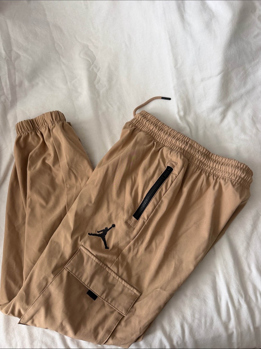 Jordan Tan Athletic Joggers with Black Zip & Logo
